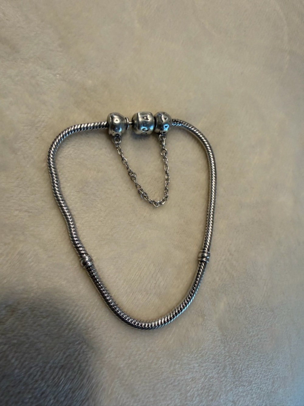 Pandora Silver Snake Chain Necklace with attached lock for charms